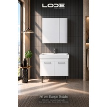 Lode Palis Ayaklı Set %100 Mdf - Alt Dolap - Üst Dolap - Cerastyle Sharp 80 Cm Seramik Lavabo Dahil Beyaz