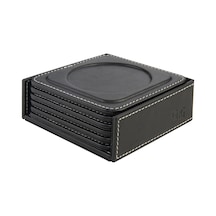Bardak Altlığı,6 Lı Set,masaüstü Yuvarlak Cup Coaster,vegan Suni Deri,11x11 Cm.,siyah
