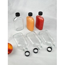 6'lı Sızdırmaz Siyah Kapaklı Cam Detoks Şişesi Cold Brew Yassı Şişe Seti - 200 Ml