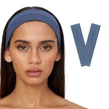 2li Kadın Saç Bandı Bandana Pamuk Likralı Spor Headband İndigo