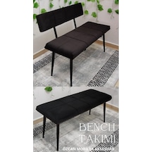 Özcan Metal Siyah Metal Ayaklı Bench Sırtlı Mutfak Salon Antre Yatak Odası Puf Bank Oturak Takımı Siyah