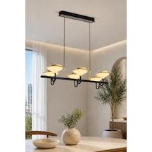 6'lı Modern Premium 3 Renkli Ledli Sarkıt Avizesi Salon Mutfak Yemek Masası Üstü Şık Modelleri 144w Bej