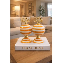 Dekoratif Obje - 2 Li Küre Soft Sarı Zebra Gold