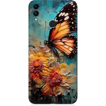 Huawei Honor 8c Uyumlu Altın Kelebek Ve Papatya Desenli Silikon Kılıf