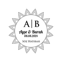 Yaprak Desenli Yuvarlak Mühür Kına Nişan Düğün 3x3 Cm Özel Etiket / 50 Adet Sticker Beyaz