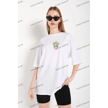 Startmore Kadın Beyaz Cactus Logo Baskılı Oversize Beyaz
