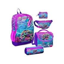 Coral High Kız Çocuk Pembe Mor Kaplumbağa Desenli Beşli İlkokul Okul Çanta Seti