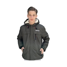 İrem Çocuk Giyim Erkek Çocuk New Wolf Yazılı Fermuar Cepli İçi Peluş Astarlı Haki Renk İnce Mont Haki