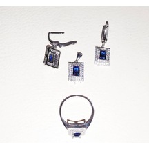 Oriental Kuyumculuk Jewellery Safir Taşlı Gümüş Set Takım Gümüş