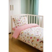 Bebek Özel Pamuklu Bebek Çocuk Nevresim Takımı 70x120 Cm, Unicorn Pembe Çok Renkli
