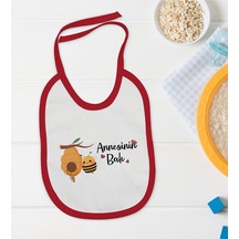 BK Kids Annesinin Balı Tasarımlı Kırmızı Bebek Mama Önlüğü-1 Kırmızı