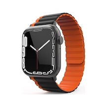 Watch 42mm Mo-wb1 Çift Renk Mıknatıslı Silikon Kordon - Siyah-turuncu