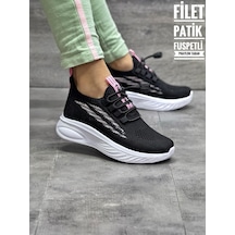 Papucumun Dünyası Tutinom Triko Çoraplı Lastik Bağcıklı Sneaker Çocuk Ayakkabısı Siyah - Pembe