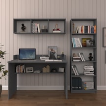 Asra Trend Çalışma Masası Seti ÇMT001 %100 MDF Kitaplıklı Raflı Ofis Takımı Antrasit