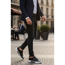 Enoch Hakiki Deri Düz Taban Siyah Beyaz Günlük Erkek Sneaker Comfort Taban Siyah - Beyaz