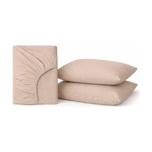 %100 Pamuklu Lastikli Çarşaf, Taş Rengi, 2 Yastık Kılıfı Dahil 180x200 Çok Renkli