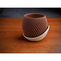 3d Baskı Küre Saksı - Kafes Dokulu İki Parçalı Dekoratif Saksı - Kahverengi-bej Çok Renkli
