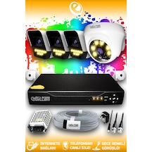 Elitcam 4 Kameralı Süper 1 İç Kamera Set HDD'siz 5 MP 2K Net Renkli Gece Görüşlü Güvenlik Kamerası Sistemi