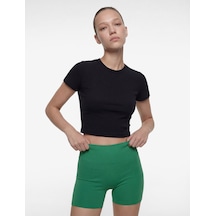 Koton Slim Fit Kısa Kollu Bisiklet Yaka Crop Spor Tişört Siyah 6sak10236nk