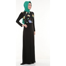 Nidya Moda Pilili Bahar Siyah Elbise-4046S Siyah