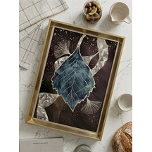 Ginkgo Yaprağı Desenli Dekoratif Tepsi & Çerceveli Çay Kahve Sunum Tepsisi