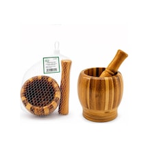 Ahşap Bambu - Çizgili Havan Sarımsak Dövecek Ç: 8cm--d: 7cm--y:10.5cm Fileli Ambalaj 5671