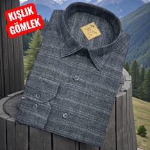 Klasik %100 Cotton Uzun Kollu Yakası Gizli Düğmeli Kışlık Flanel Gömlek Regular Kalıp Antrasit