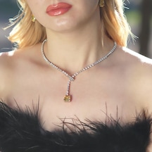 Vintage Sitrin Kare Taşlı Gerdanlık Gümüş