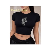 Flood Of Style Siyah Babby Tee Çiçek Özel Tasarım