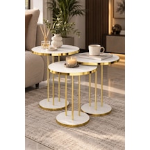 Sulorahome Beyaz Yuvarlak Zigon Sehpa Takımı - 3'lü Gold Ayaklı Beyaz - Altın