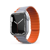 Apple Watch Uyumlu42mm Mo-wb1 Çift Renk Mıknatıslı Silikon Kordon Saat Değildir - Gri-turuncu