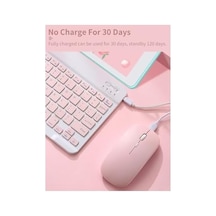 Mk-4 Kablosuz Ergonomik Apple-android-windows Manyetik Tablet Kılıf Uyumlu Klavye Mouse Kiti Türkçe Q Klavye Pembe