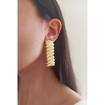 Kadın Özel Tasarım 6 Cm Tırtıklı Model Küpe Zyna003-5365 Altın