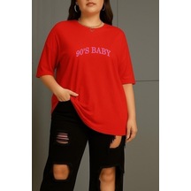 Büyük Beden 90's Baby Baskılı Unisex Tişört Kırmızı