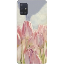 Samsung Galaxy A51 Uyumlu Pembe Laleler Baskılı Silikon Kılıf Renkli