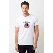 Kuşlar Ile Kravat Huysuz Kedi Grumpy Baskılı Beyaz Erkek Tshirt