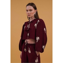 Verymoda Önden Baglamalı Nakışlı Bluz - F1711 Bordo