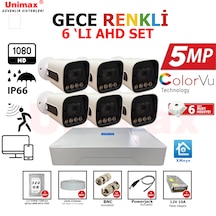 Unımax 5mp Sony Lens 6 Kameralı Güvenlik Seti 100m Kablo 30m Gece Görüş Xmeye Warmled
