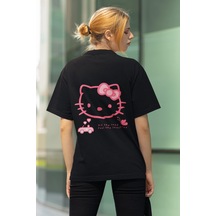 Hello Kitty - Ön Arka Baskılı Siyah Tişört