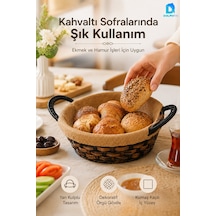 Yuvarlak Hasır Ekmeklik 24 Cm Kumaş Kaplı Dekoratif Ekmek Sepeti Yan Kulplu Kahverengi