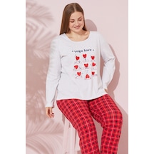 Siyah İnci Pamuklu Curve Büyük Beden Battal Boy Örme Pijama Takım 24240685 Gri