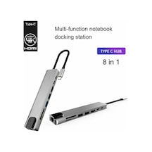 Arabulalaca Apple Uyumlu MacBook Air 2020 A1932 A2179 A2337 (M1) Type-C Hdmı 8in1 Ethernet Çevirici Adaptör