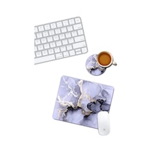 Lexroo Gri Mermer Desenli Mouse Pad Ve Bardak Altlığı Set Standart