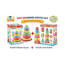 2'li Bebek Gelişim Seti Silindir Kule Bultak + Sallanan Halkalar Eğitici Oyuncak