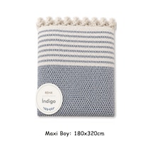 Pamuklu Kaymaz Hasır Dokuma Maxi Boy Kolları Örten Koltuk Örtüsü 180x310 - İndigo Mavi