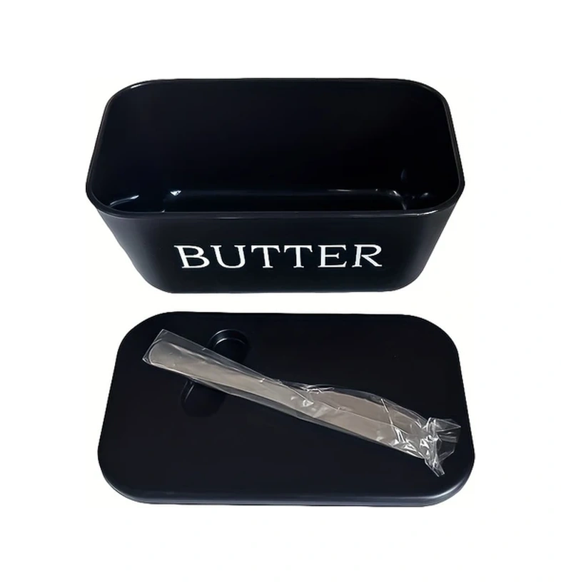 Sunshine011 Siyah Büyük Kapasiteli Tereyağı Kutusu Ve Bıçak Seti, Kolay Temizlenir Gıda Dereceli Siyah