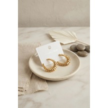 316l Çelik Gold Renk Tırtıklı Halka Model Küpe 11024558