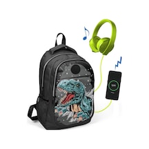 Coral High Kids Gri Dinazorlu Üç Bölmeli Usb Şarjlı Kulaklık Çıkışlı Okul Çantası