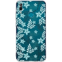 Huawei Psmart 2019 Uyumlu Kamera Korumalı Floral Su Yeşili Tasarımlı Şeffaf Silikon Kılıf
