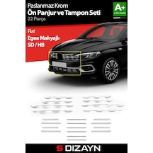 S-dizayn Fiat Egea Krom Ön Panjur Ve Tampon Çıta Seti Diamond Model 22 Prç. 2020 Üzeri Parlak Krom